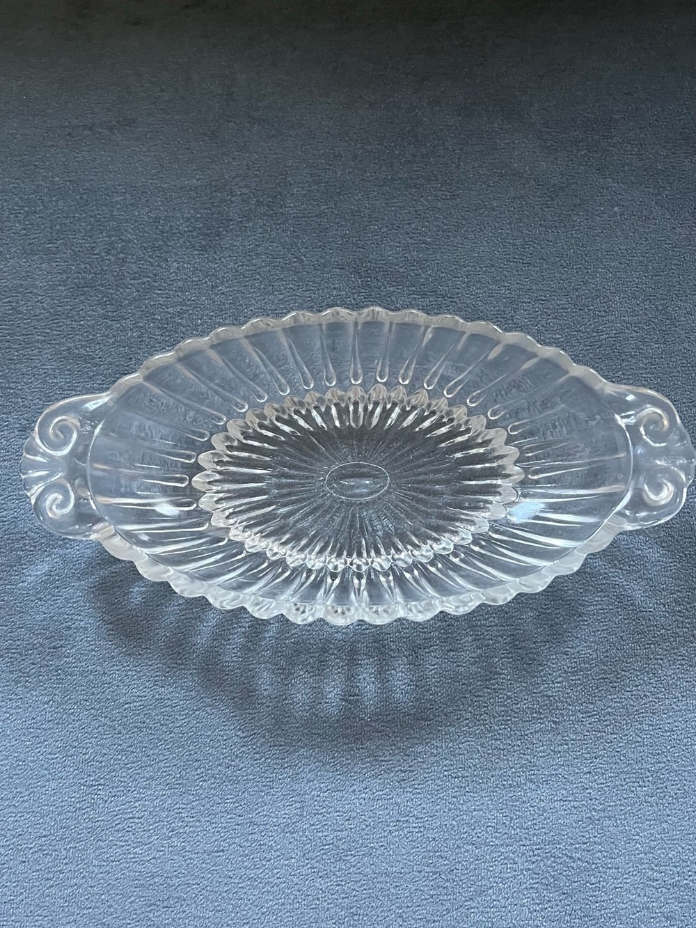 Pressed Glass Oval Serving Platter with Scrolled Handles